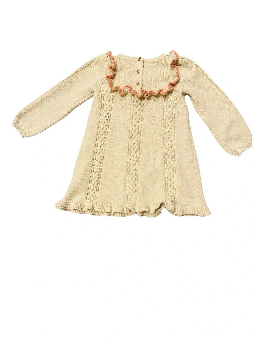 Cynthia Rowley Girls Ivory Knit Dress with Floral Embroidered Ruffle Collar